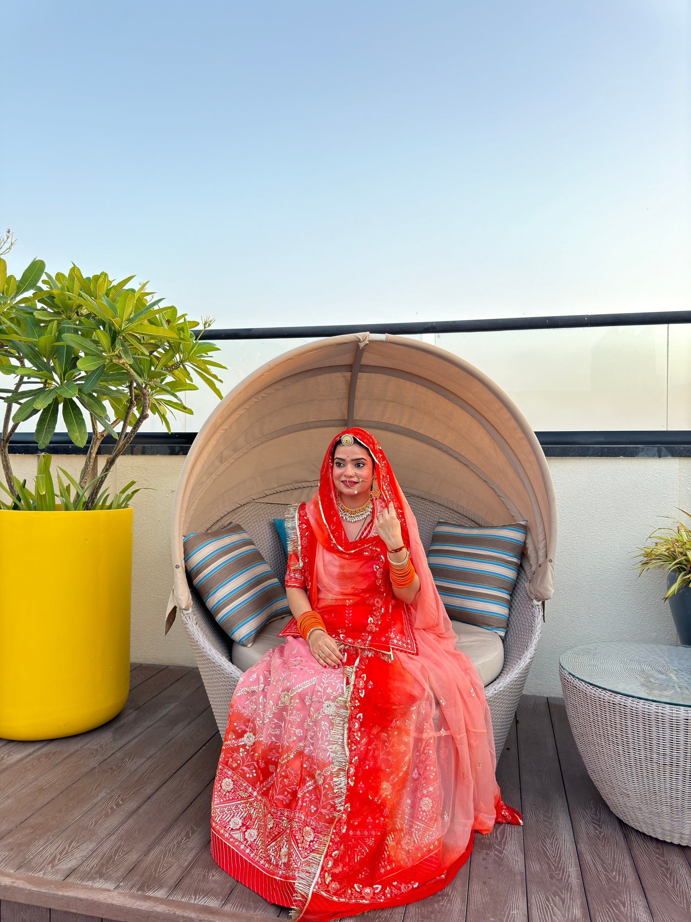 Peach Perfection: Organza Suit with a Whisper of Orange