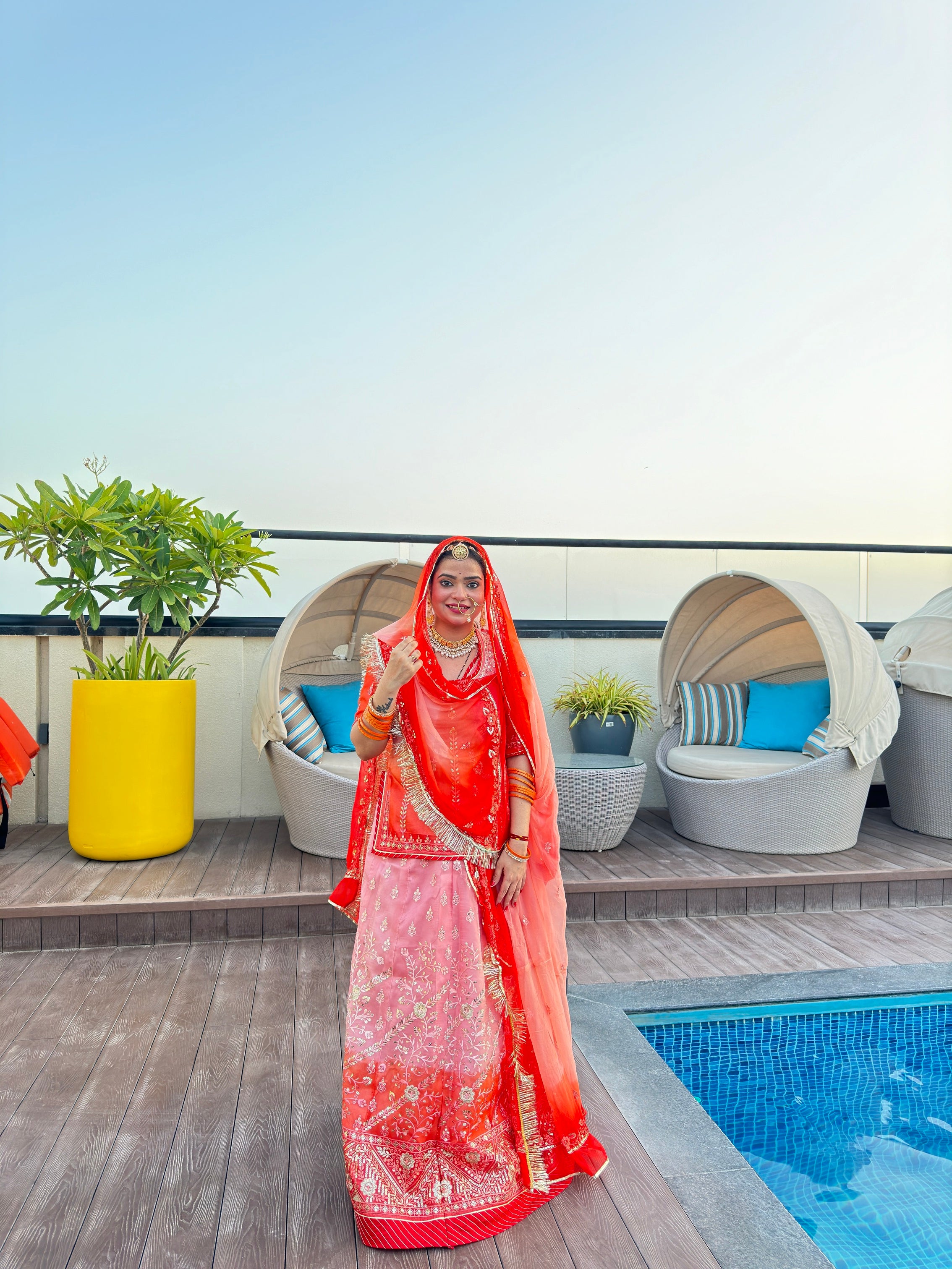 Peach Perfection: Organza Suit with a Whisper of Orange