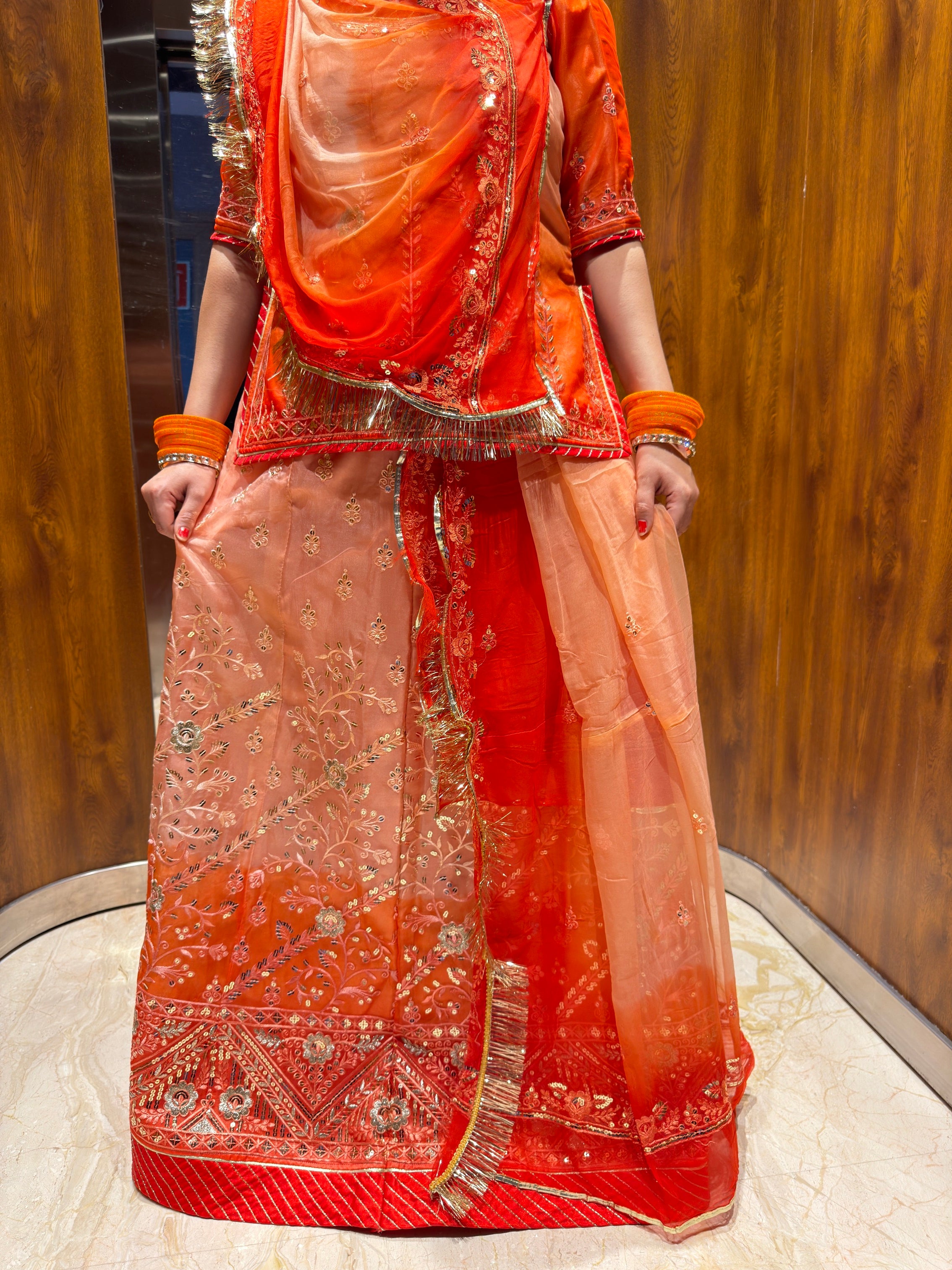 Peach Perfection: Organza Suit with a Whisper of Orange
