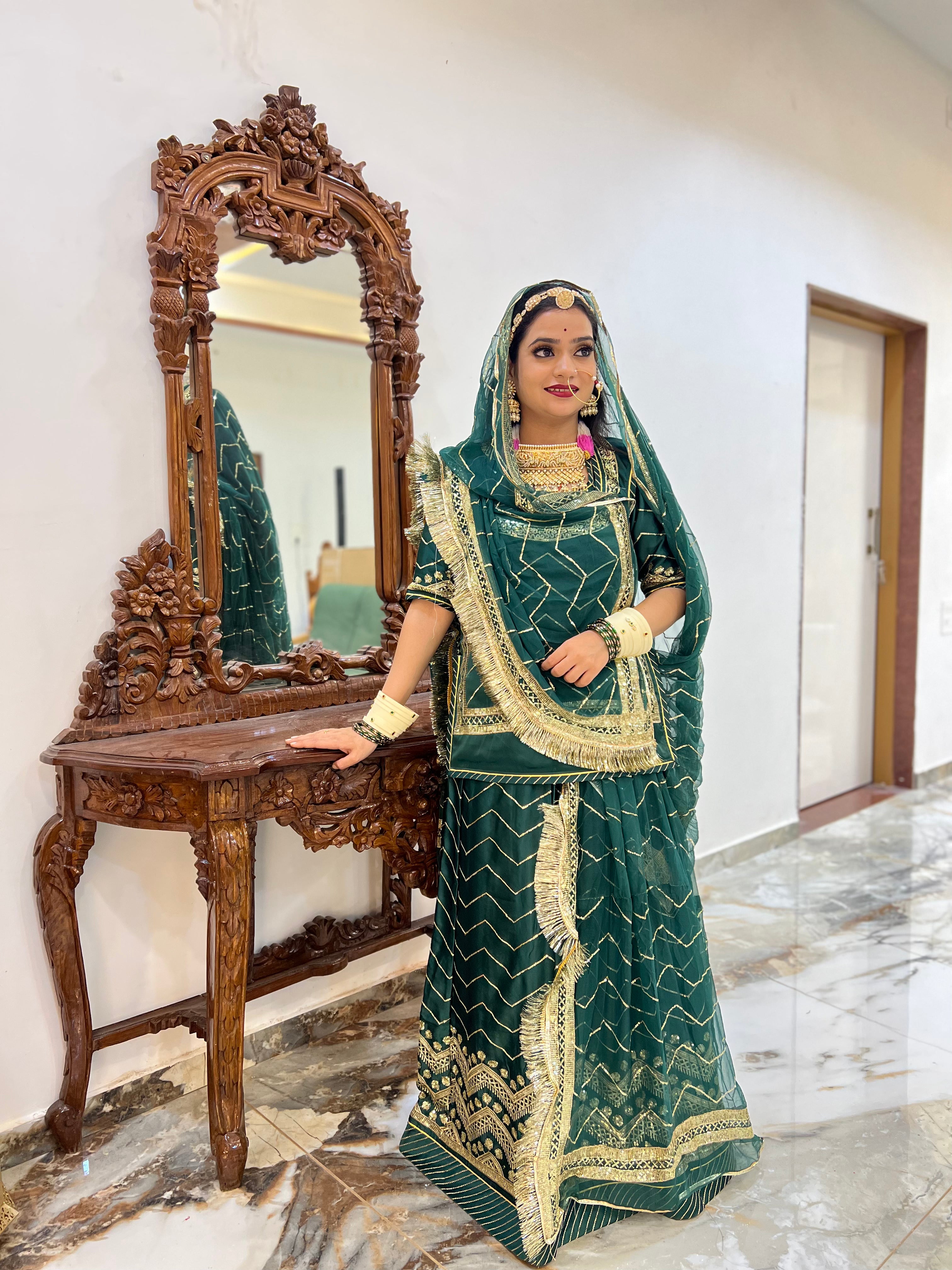 Emerald Breeze: The Satin Green Coral Green Poshak Ensemble
