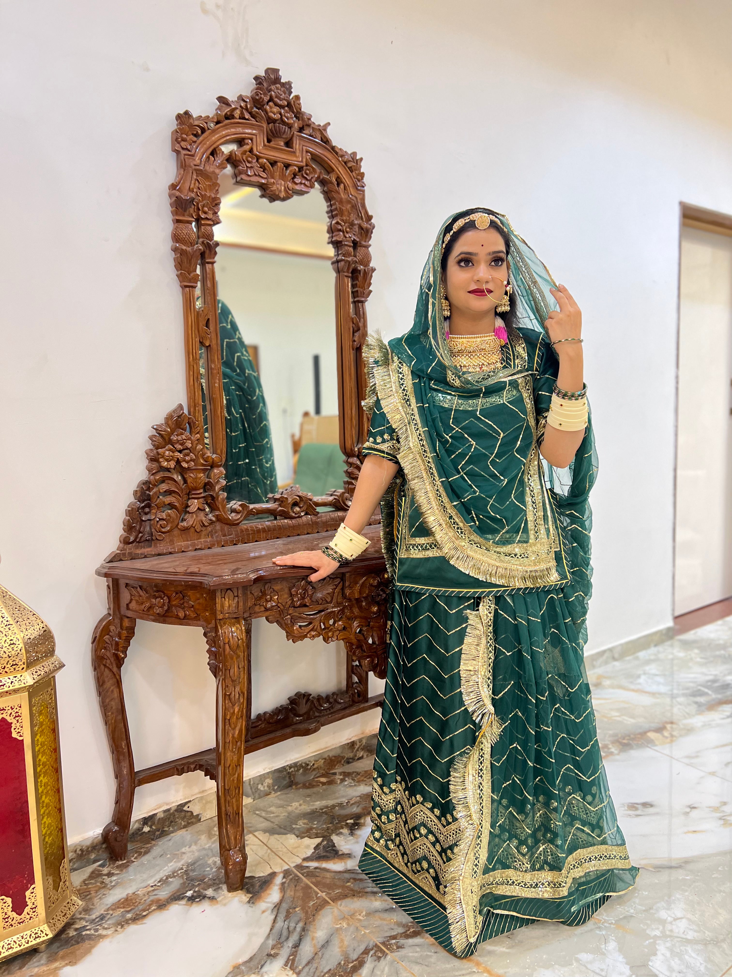 Emerald Breeze: The Satin Green Coral Green Poshak Ensemble