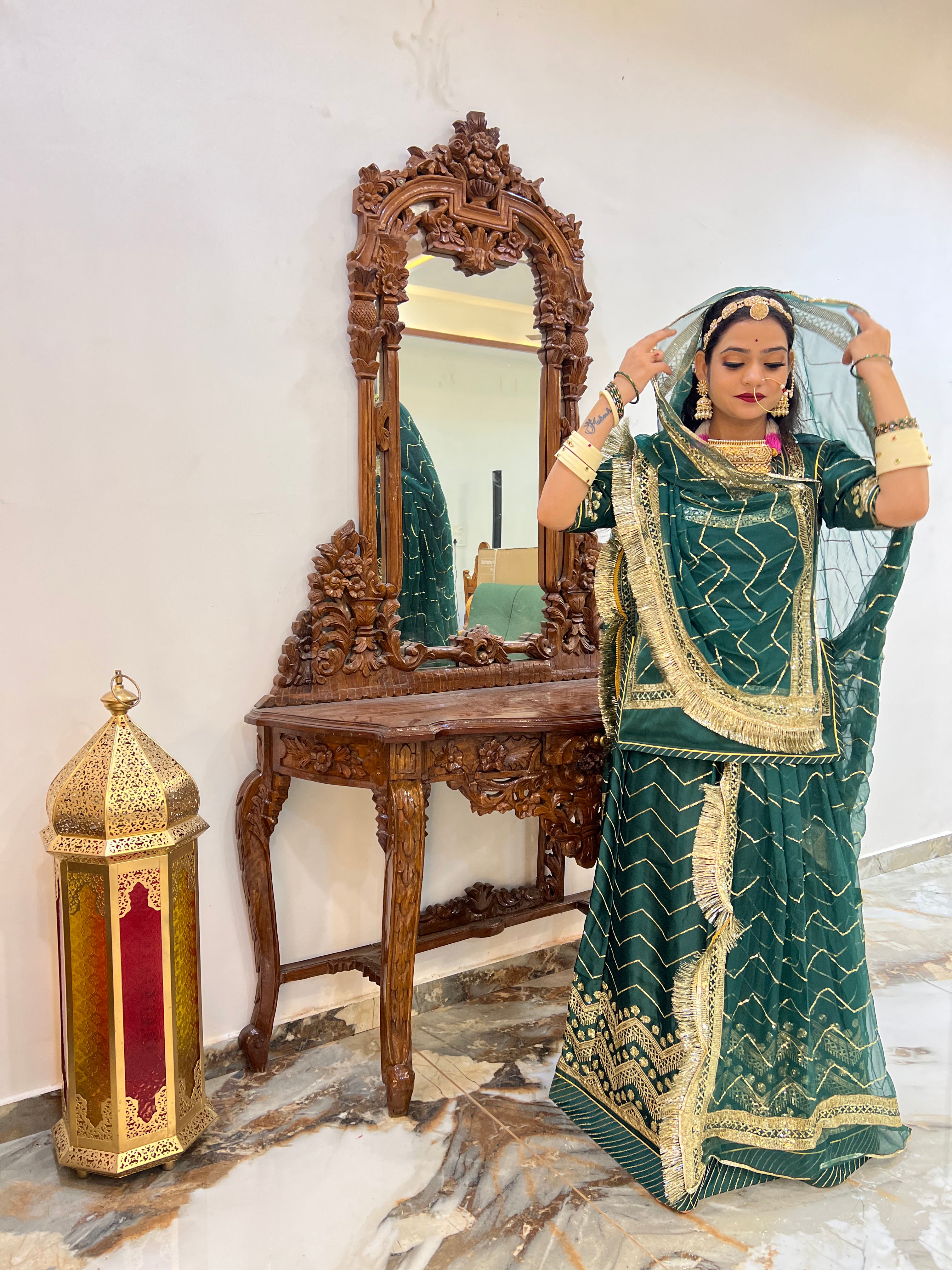 Emerald Breeze: The Satin Green Coral Green Poshak Ensemble