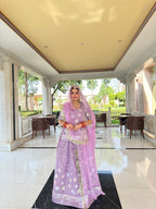 Bindani Petal Perfection: Tissue Suit with Floral Embroidery(Semi stich)