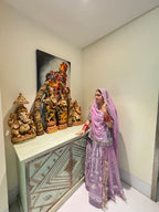 Bindani Petal Perfection: Tissue Suit with Floral Embroidery(Semi stich)