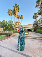 Exquisite Teal Satin Gota Work Poshak: Timeless Elegance and Artistry(Semi stich)