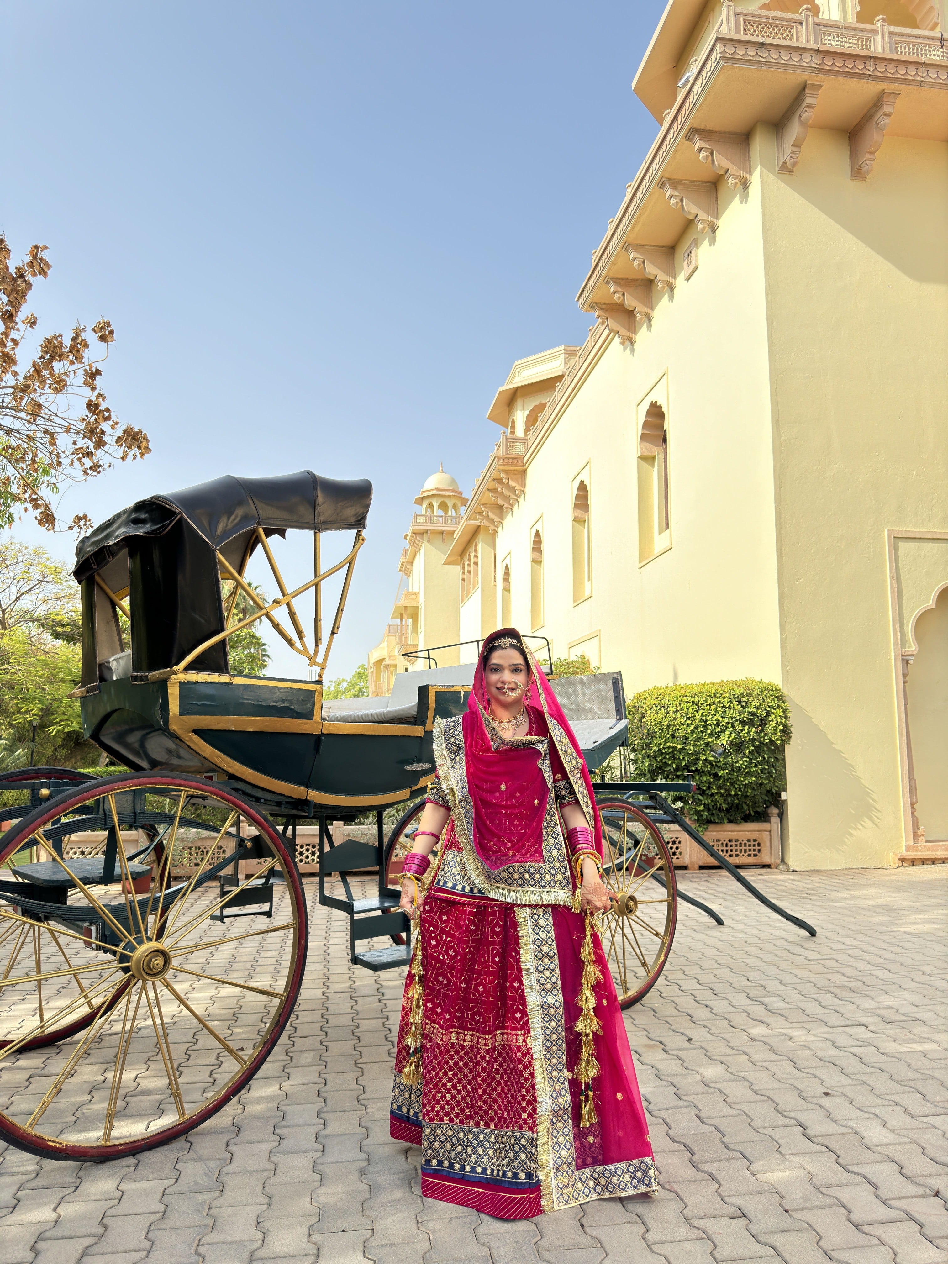 Royal Crimson: Velvet Poshak Adorned with Lace Border