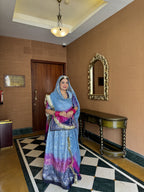 Blushing Sky: Blue Organza Poshak with a Hint of Pink