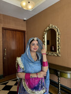 Blushing Sky: Blue Organza Poshak with a Hint of Pink