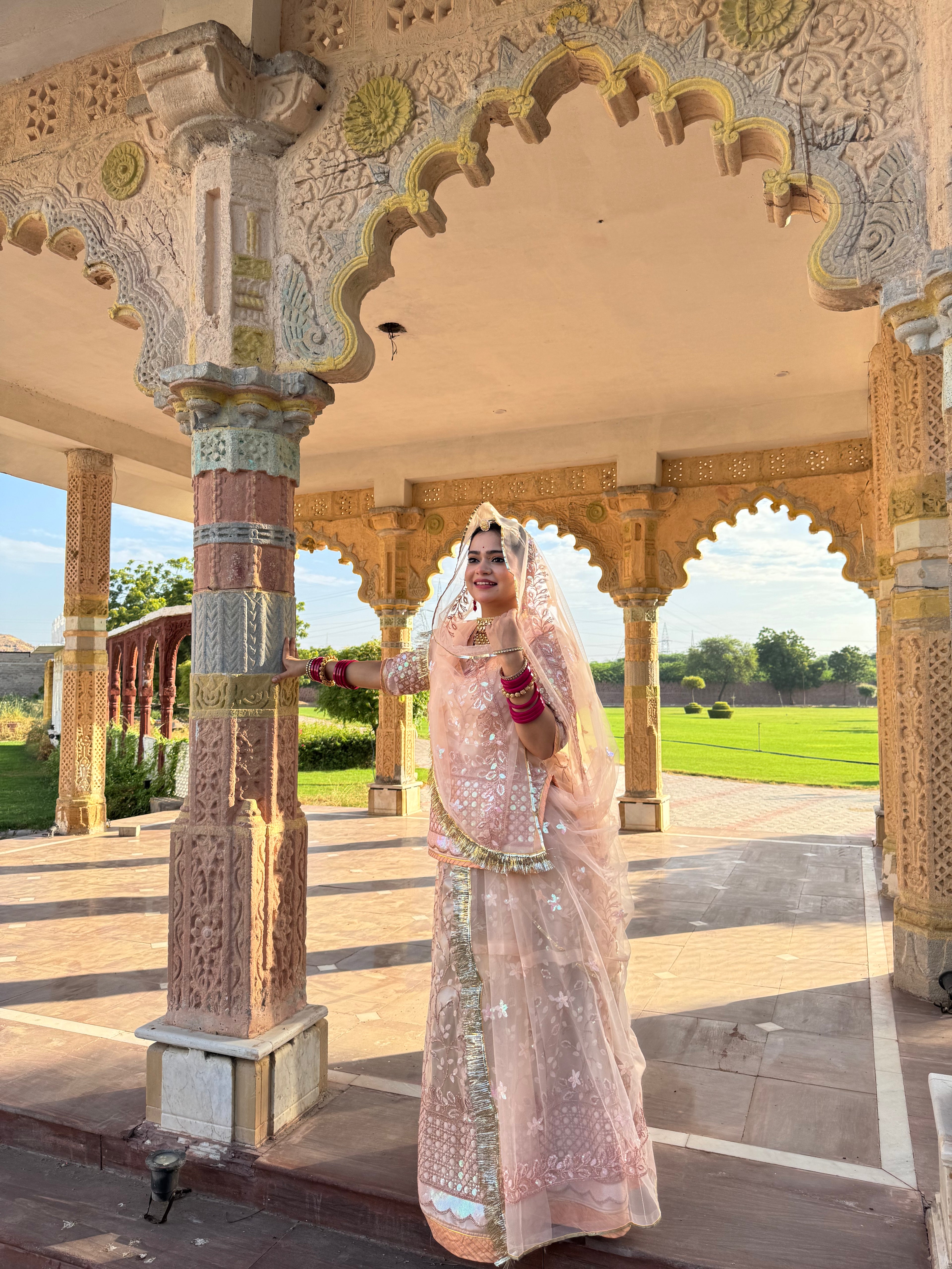 Bindani Blush Elegance: Skin Colour Net Poshak with Net Odhna