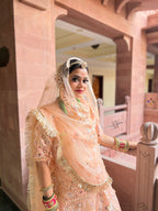 Peachy Perfection: Net Poshak Ensemble with Sheer Elegance