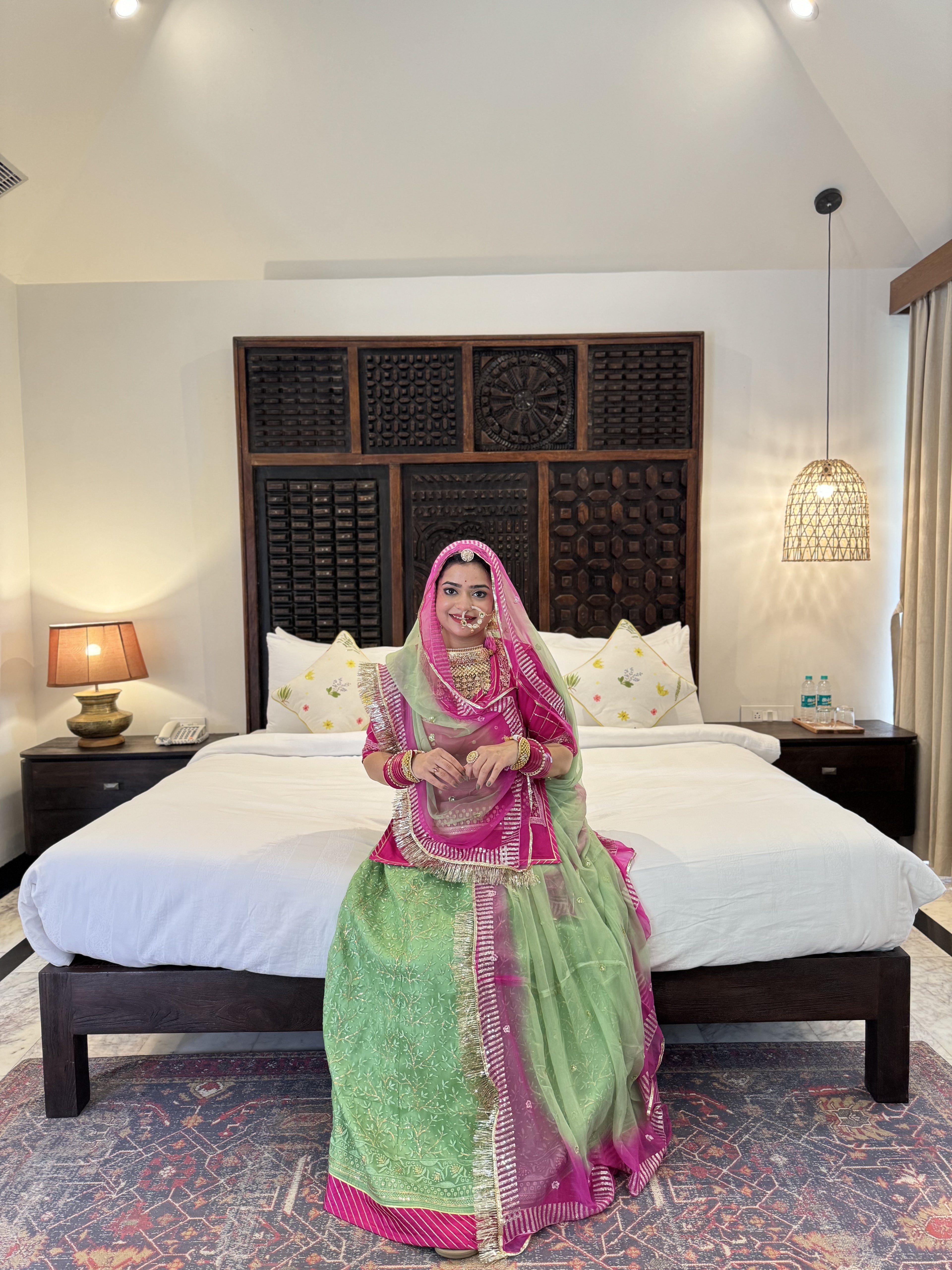 Pristine Pistachio: Organza Suit with Striking Contrast Odhna