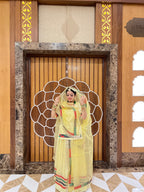 Radiant Yellow Organza Poshak with Exquisite Lace Detailing(semi stich)