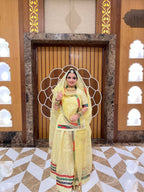 Radiant Yellow Organza Poshak with Exquisite Lace Detailing(semi stich)