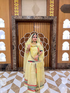 Radiant Yellow Organza Poshak with Exquisite Lace Detailing(semi stich)