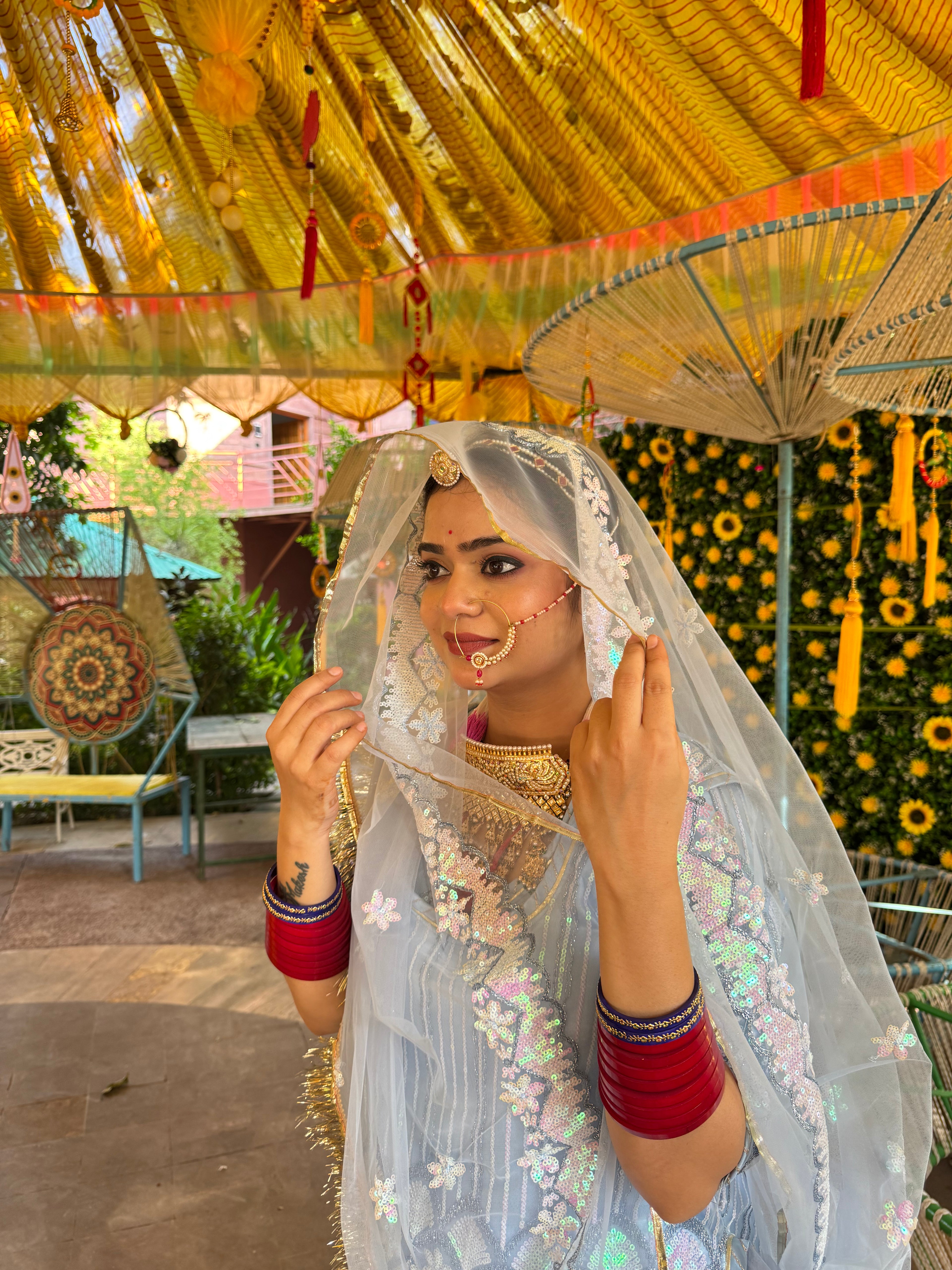 Bindani Serene Charm: Sky Blue Net Poshak