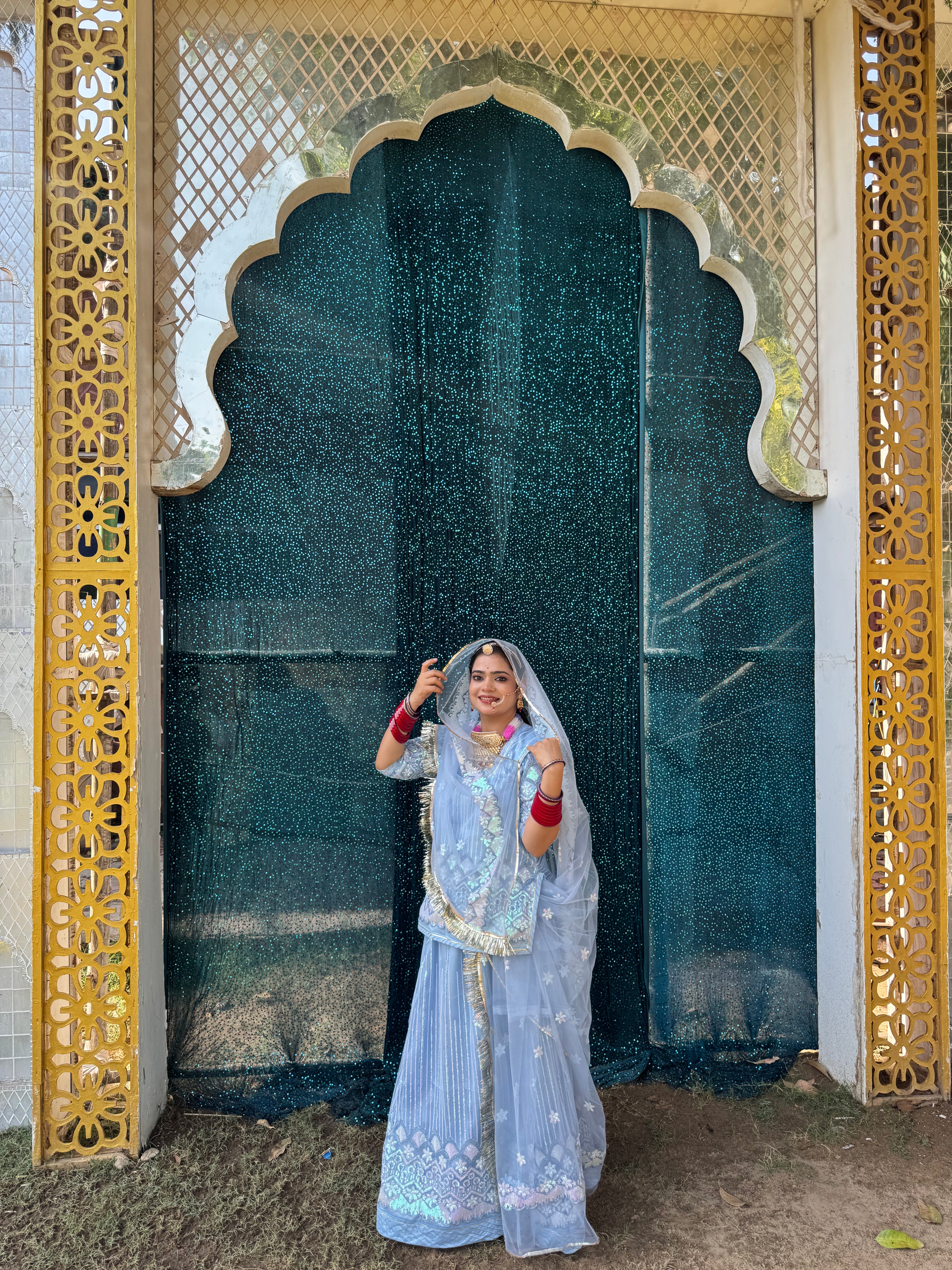 Bindani Serene Charm: Sky Blue Net Poshak