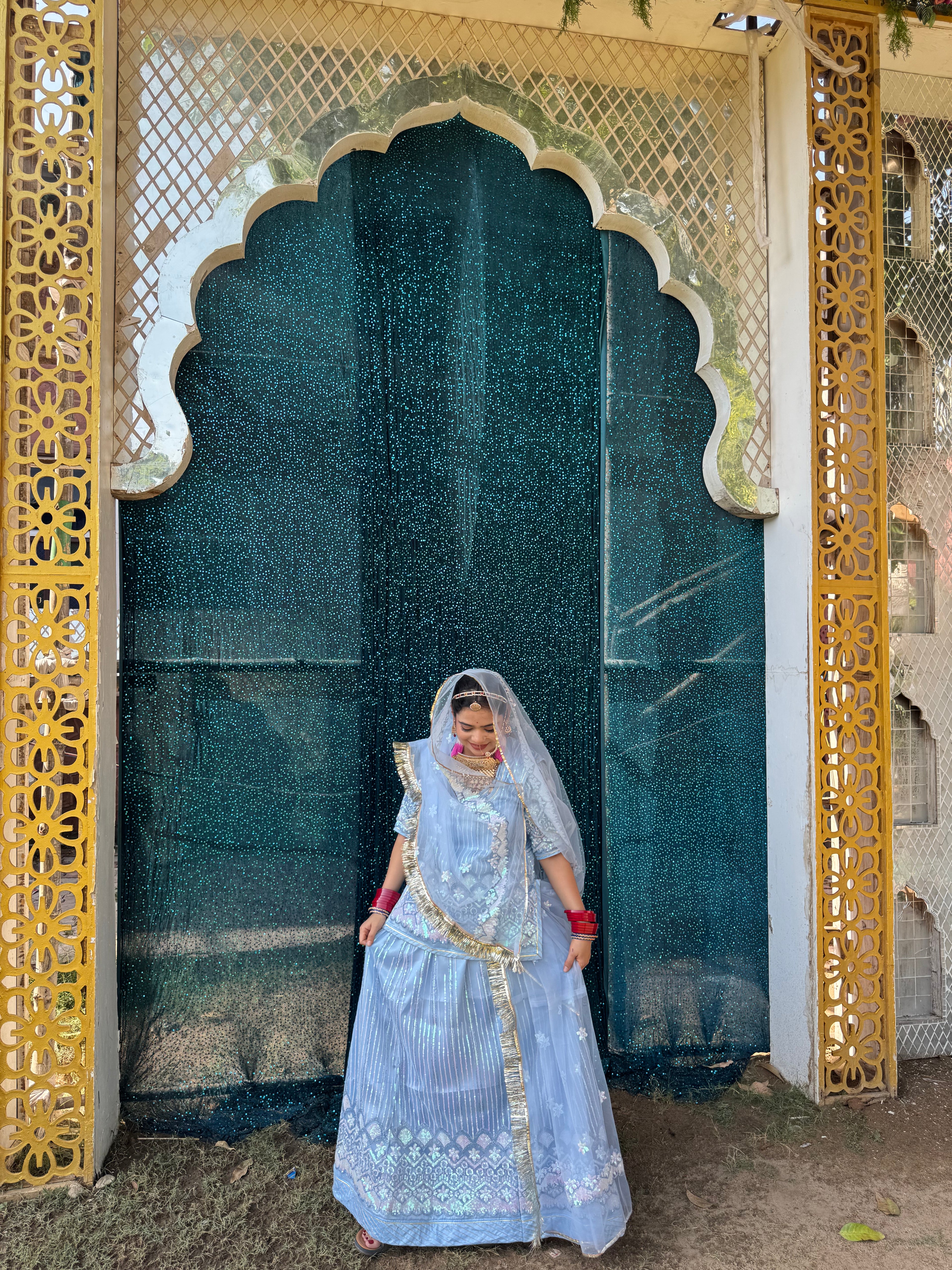 Bindani Serene Charm: Sky Blue Net Poshak