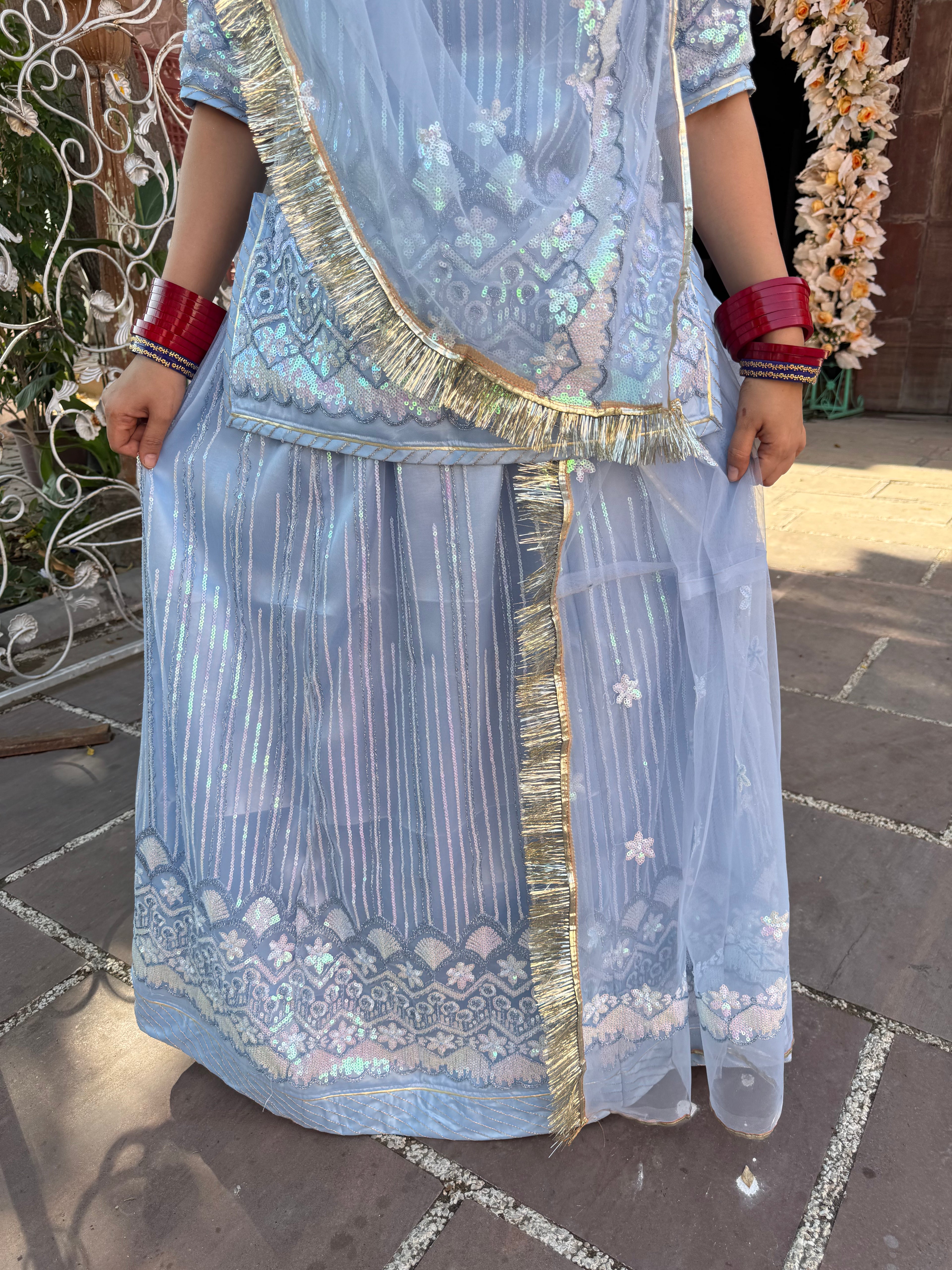 Bindani Serene Charm: Sky Blue Net Poshak