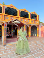 Bindani Graceful Elegance: Pista Green Net Poshak