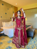 Regal Crimson Elegance: Maroon Satin Poshak