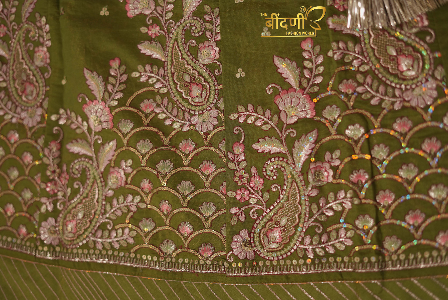 Gulzari Olive Grace - Imported Chanderi Suit With Hamrahi Odhna
