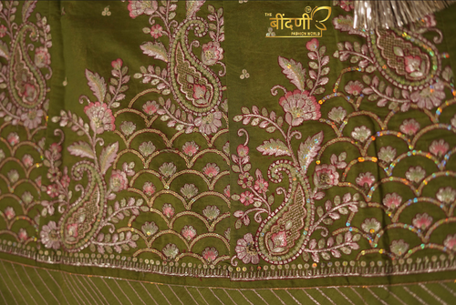 Gulzari Olive Grace - Imported Chanderi Suit With Hamrahi Odhna