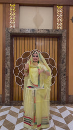 Radiant Yellow Organza Poshak with Exquisite Lace Detailing(semi stich)