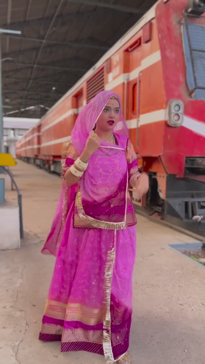 Graceful Pink Organza Poshak with Banarasi Border Detailing