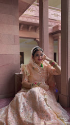 Peachy Perfection: Net Poshak Ensemble with Sheer Elegance