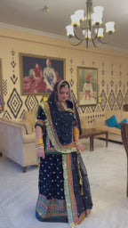 Elegance in Blue: Exquisite Velvet Thread Work Poshak(Semi stich)