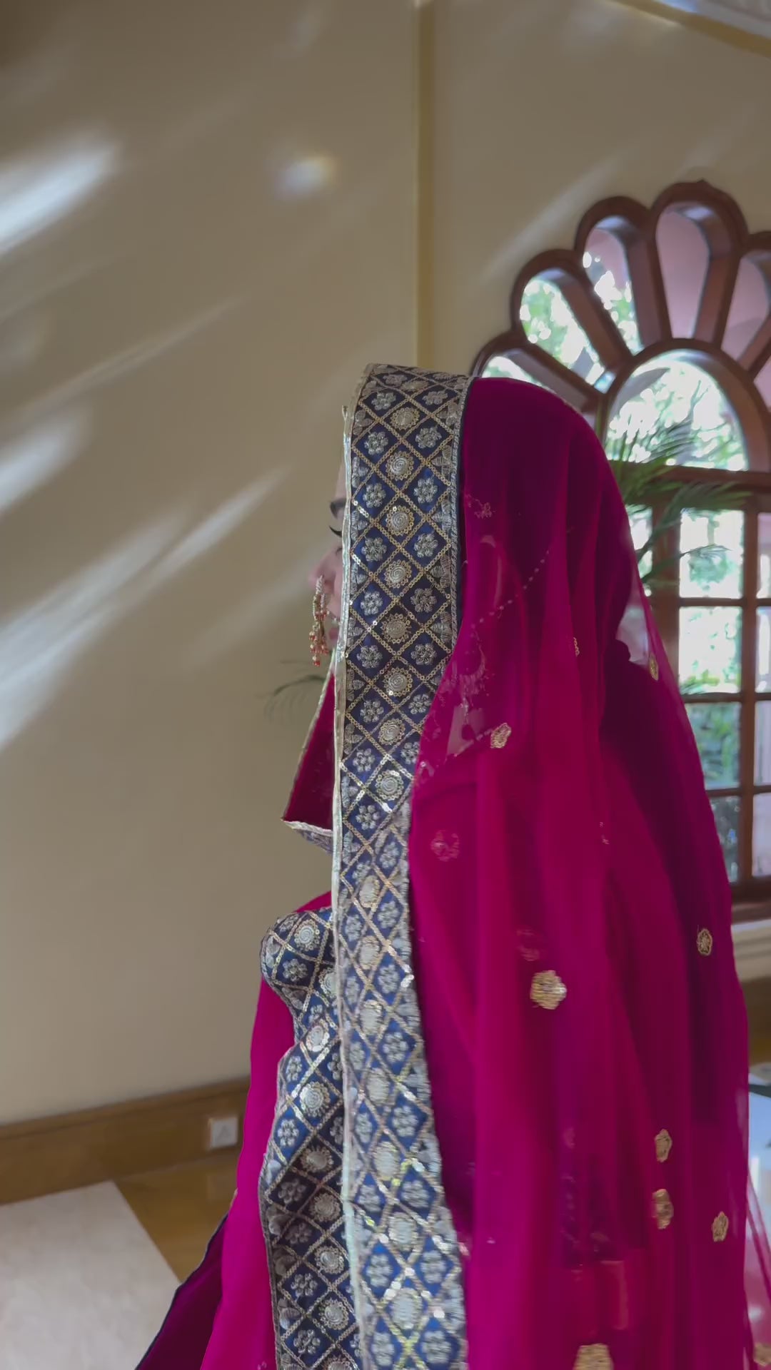 Royal Crimson: Velvet Poshak Adorned with Lace Border
