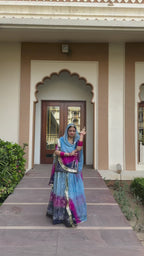 Blushing Sky: Blue Organza Poshak with a Hint of Pink