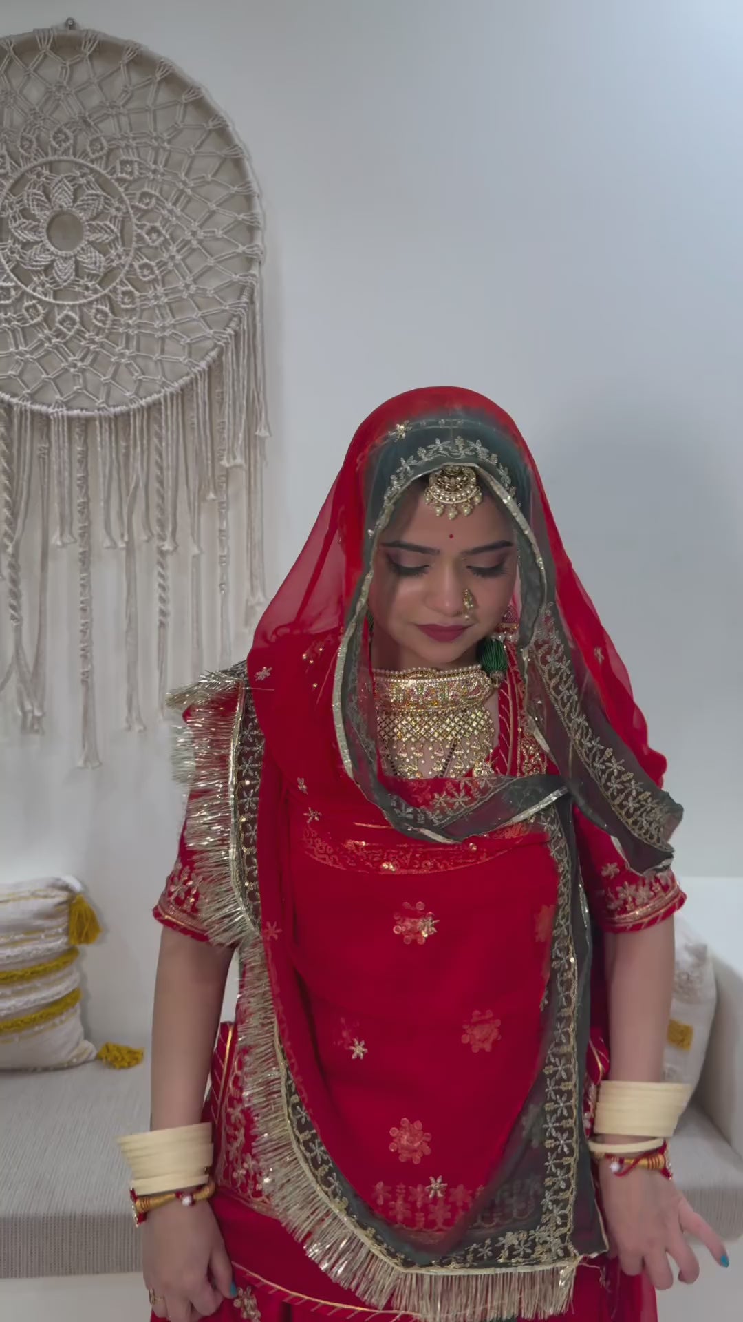 Scarlet Elegance: The Semi-Velvet Red Poshak