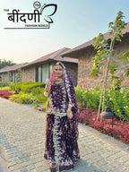 Aarvah : Dark Tissue Suit With Hamrahi Odhna