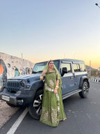 Gulzari Olive Grace - Imported Chanderi Suit With Hamrahi Odhna