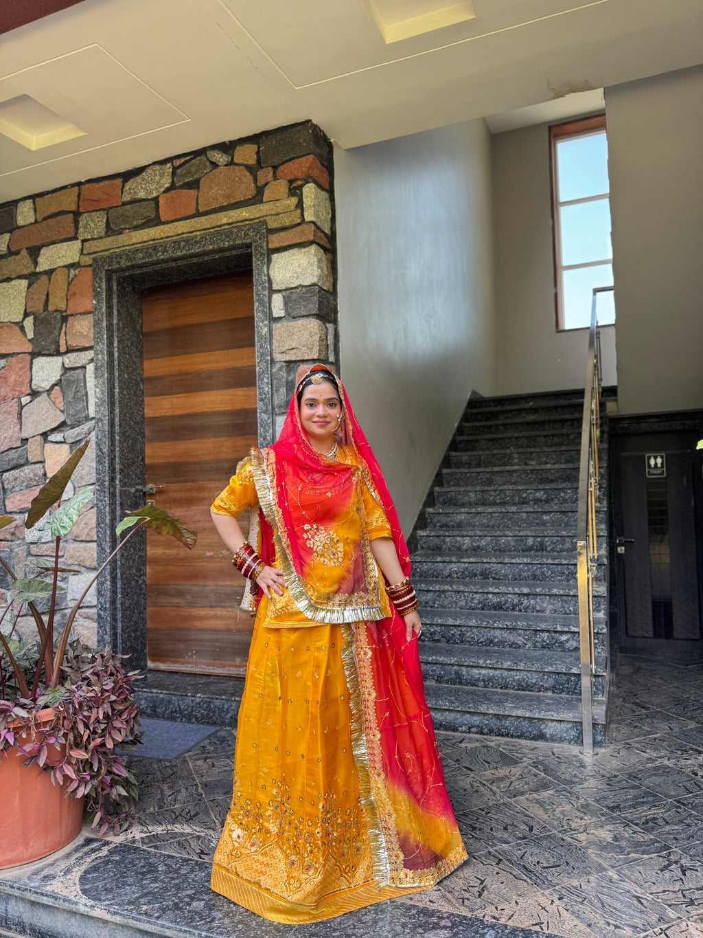 Bindani Sunehri Poshak - Light Tissue Suit with Hamrahi Odhna