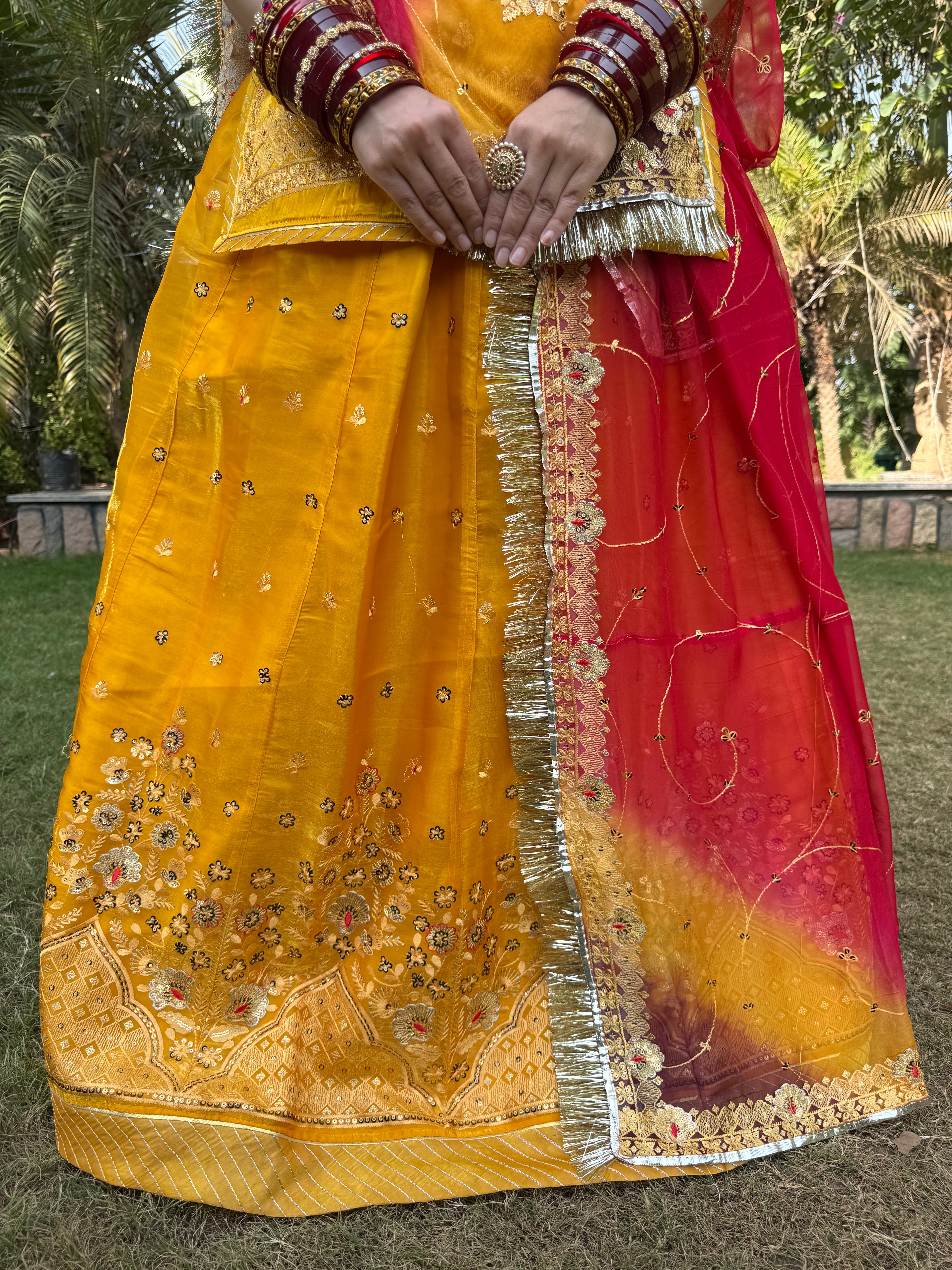 Bindani Sunehri Poshak - Light Tissue Suit with Hamrahi Odhna