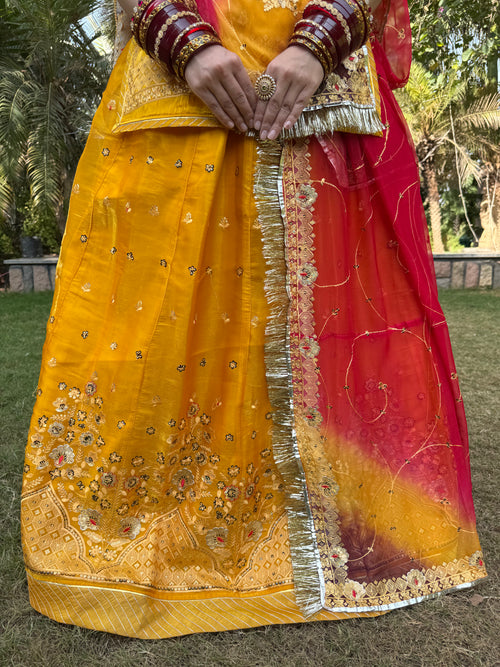 Bindani Sunehri Poshak - Light Tissue Suit with Hamrahi Odhna