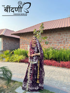 Aarvah : Dark Tissue Suit With Hamrahi Odhna