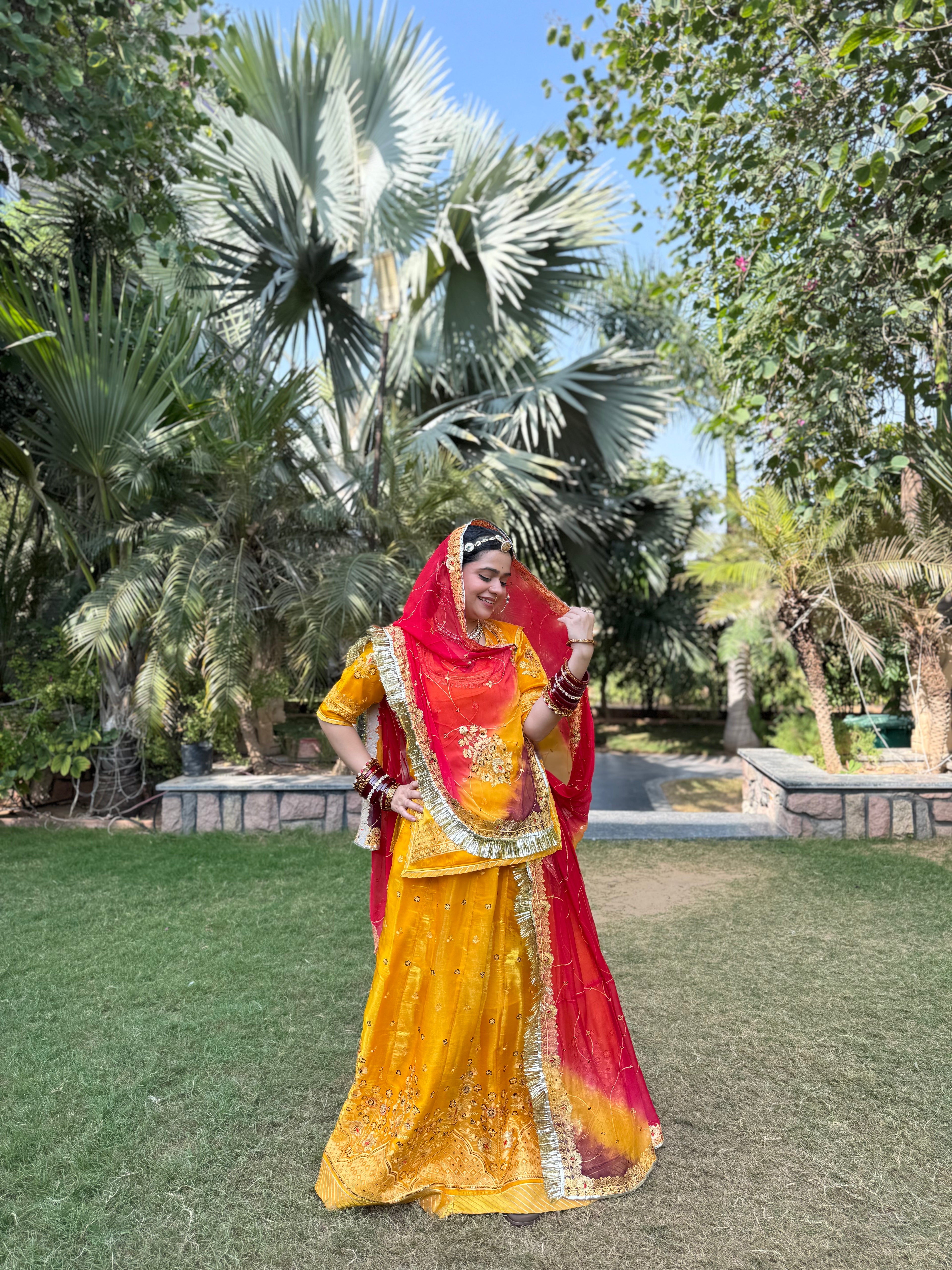 Bindani Sunehri Poshak - Light Tissue Suit with Hamrahi Odhna