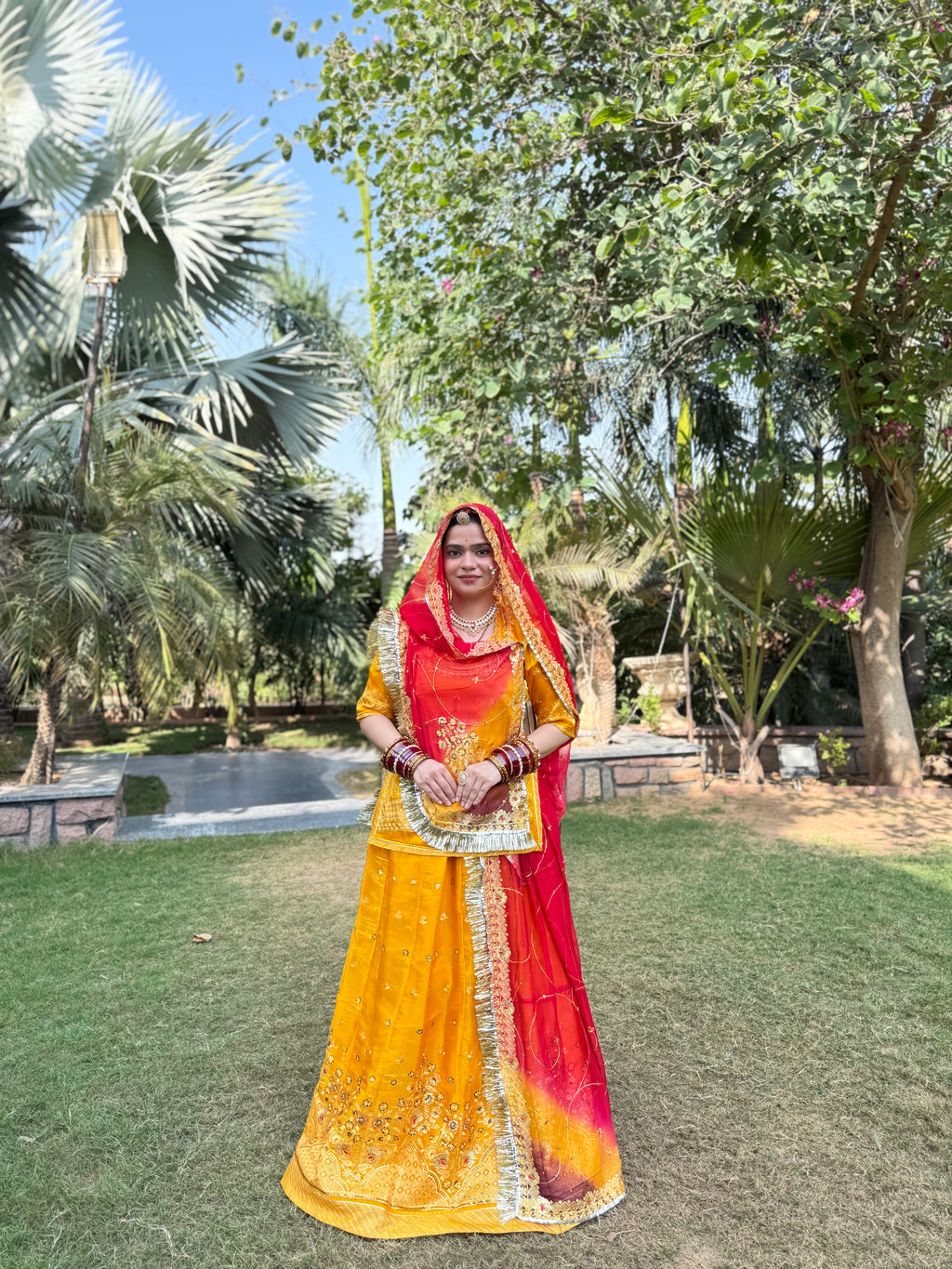 Bindani Sunehri Poshak - Light Tissue Suit with Hamrahi Odhna